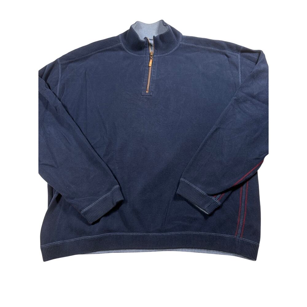 Tommy Bahama XL Navy Quarter Zip Pullover Sweatshirt Cotton Mock Neck Sweater
